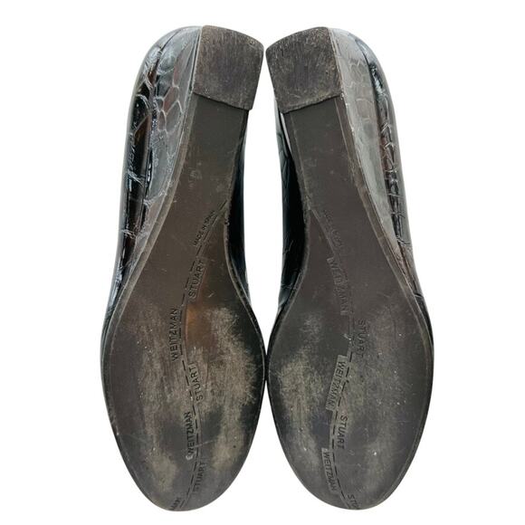 Stuart Weitzman Brown Wedge Tortoise Embossed Patent Leather Size 7.5 Round Toe - Picture 5 of 7